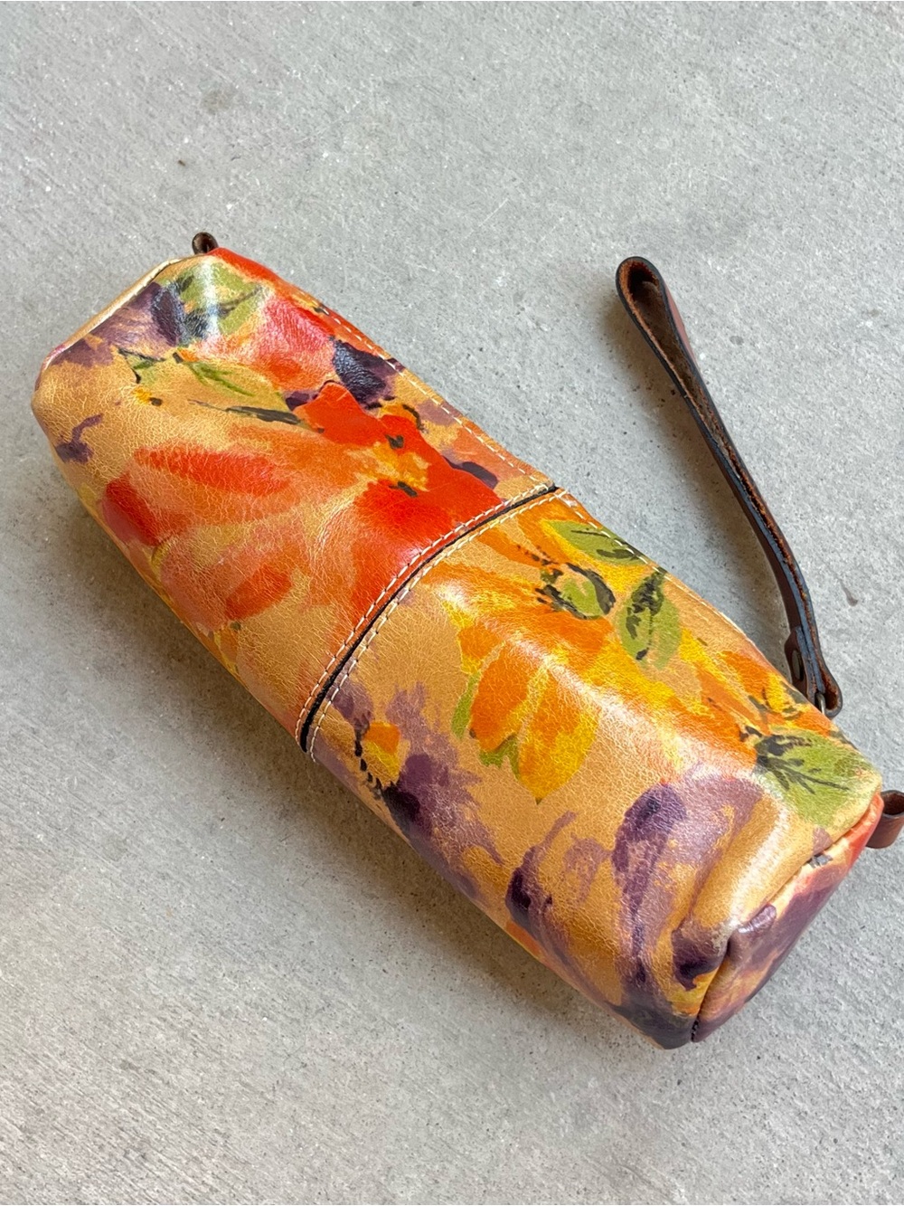 Patricia Nash Floral Leather Cosmetic Case in Orange, Yellow & Purple